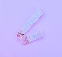 Load image into Gallery viewer, Iridescent Faux Snakeskin Keychain Wristlet, Vegan Leather Key Chain Key Fob