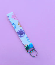Load image into Gallery viewer, Smiley Keychain Wristlet, 90s Smile Key Chain, Key Fob Tie Dye surf Wear