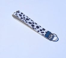Load image into Gallery viewer, Cow Print Keychain Wristlet, Cowgirl Key Chain, Vegan Leather Key Fob, 90s Style
