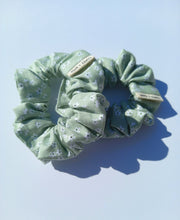 Load image into Gallery viewer, Organic Cotton Floral Scrunchie Large, Australian Scrunchies Cotton, Sage Green