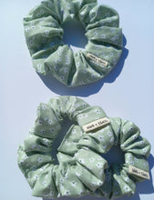 Load image into Gallery viewer, Organic Cotton Floral Scrunchie Large, Australian Scrunchies Cotton, Sage Green