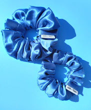 Load image into Gallery viewer, Cornflower Blue Satin Scrunchie Large, Australian Scrunchies Cotton