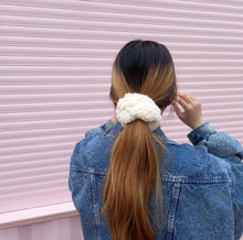 Load image into Gallery viewer, Cream White Plush Teddy Scrunchie
