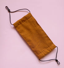 Load image into Gallery viewer, Reusable Fabric Mask / Mustard Linen with Filter Pocket, Adjustable Straps