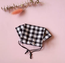 Load image into Gallery viewer, Reusable Fabric Mask / Black Gingham with Filter Pocket, Adjustable Straps