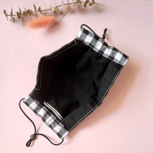 Load image into Gallery viewer, Reusable Fabric Mask / Black Gingham with Filter Pocket, Adjustable Straps