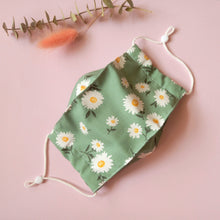 Load image into Gallery viewer, Reusable Fabric Mask / Daisy Floral Print with Filter Pocket, Adjustable Straps