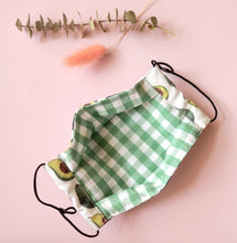 Load image into Gallery viewer, Reusable Fabric Mask / Avocado Print with Filter Pocket, Adjustable Straps
