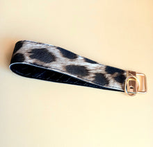 Load image into Gallery viewer, Tan Leopard Print Keychain Wristlet, Vegan Leather Animal Print Key Fob / by Sopo + Tahti