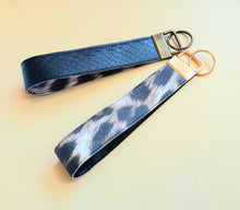 Load image into Gallery viewer, Tan Leopard Print Keychain Wristlet, Vegan Leather Animal Print Key Fob / by Sopo + Tahti