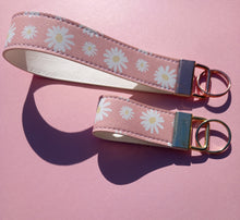 Load image into Gallery viewer, Daisy Print Keychain Mini Wristlet, Vegan Leather Floral Key Fob / by Sopo + Tahti