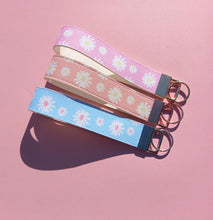 Load image into Gallery viewer, Daisy Print Keychain Wristlet, Vegan Leather Floral Key Fob / by Sopo + Tahti