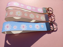 Load image into Gallery viewer, Daisy Print Keychain Wristlet, Vegan Leather Floral Key Fob / by Sopo + Tahti