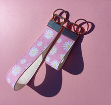Load image into Gallery viewer, Daisy Print Keychain Wristlet, Vegan Leather Floral Key Fob / by Sopo + Tahti