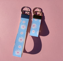 Load image into Gallery viewer, Daisy Print Keychain Wristlet, Vegan Leather Floral Key Fob / by Sopo + Tahti