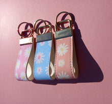 Load image into Gallery viewer, Daisy Print Keychain Mini Wristlet, Vegan Leather Floral Key Fob / by Sopo + Tahti