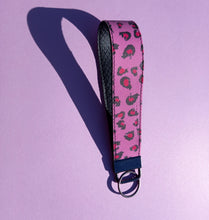 Load image into Gallery viewer, Pink Leopard Print Keychain Wristlet, Vegan Leather Animal Print Key Fob / by Sopo + Tahti