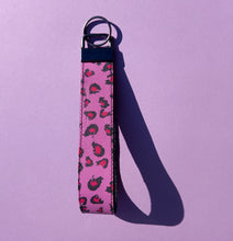 Load image into Gallery viewer, Pink Leopard Print Keychain Wristlet, Vegan Leather Animal Print Key Fob / by Sopo + Tahti