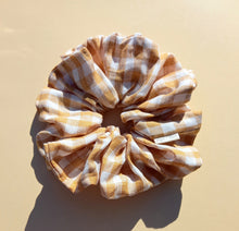 Load image into Gallery viewer, XL Mustard Yellow Gingham Scrunchie in Linen