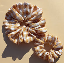 Load image into Gallery viewer, XL Mustard Yellow Gingham Scrunchie in Linen