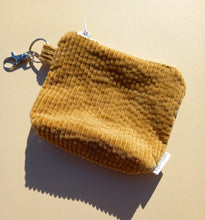 Load image into Gallery viewer, Chunky Mustard 70s Cord Keychain Zipper Pouch, Corduroy Coin Purse, Accessory Wallet / by Söpö + Tähti