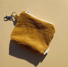 Load image into Gallery viewer, Chunky Mustard 70s Cord Keychain Zipper Pouch, Corduroy Coin Purse, Accessory Wallet / by Söpö + Tähti