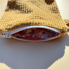 Load image into Gallery viewer, Chunky Mustard 70s Cord Keychain Zipper Pouch, Corduroy Coin Purse, Accessory Wallet / by Söpö + Tähti