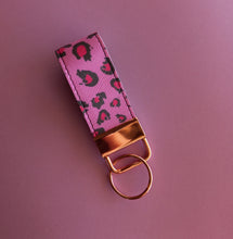 Load image into Gallery viewer, Pink Leopard Print Keychain Mini Wristlet, Vegan Leather Animal Print Key Fob / by Sopo + Tahti