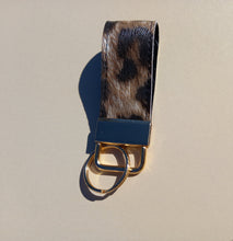 Load image into Gallery viewer, Tan Leopard Print Keychain Mini Wristlet, Vegan Leather Animal Print Key Fob / by Sopo + Tahti