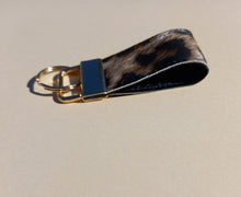 Load image into Gallery viewer, Tan Leopard Print Keychain Mini Wristlet, Vegan Leather Animal Print Key Fob / by Sopo + Tahti