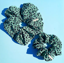 Load image into Gallery viewer, Green Leopard Print Large Scrunchie, Animal Print, Pistachio Lime