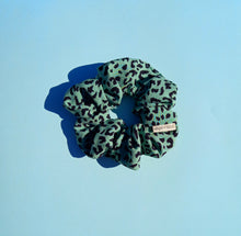 Load image into Gallery viewer, Green Leopard Print Large Scrunchie, Animal Print, Pistachio Lime