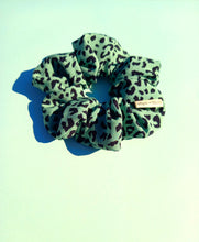 Load image into Gallery viewer, Green Leopard Print Large Scrunchie, Animal Print, Pistachio Lime