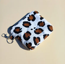 Load image into Gallery viewer, White Leopard Keychain Zipper Pouch, Coin Purse, Accessory Wallet / by Söpö + Tähti