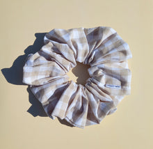 Load image into Gallery viewer, XL Scrunchie in Tea Beige Gingham, Cream Cotton Scrunchie