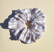 Load image into Gallery viewer, XL Scrunchie in Tea Beige Gingham, Cream Cotton Scrunchie