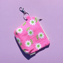 Load image into Gallery viewer, Bright Pink Daisy Keychain Zipper Pouch, Coin Purse, Accessory Wallet / by Söpö + Tähti