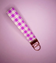 Load image into Gallery viewer, Electric Pink Plaid Gingham Print Keychain Wristlet, Key Fob / by Söpö + Tähti