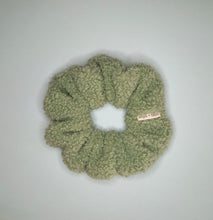 Load image into Gallery viewer, Matcha Green Lattè Plush Teddy Scrunchie, Sage Furry Fuzzy Scrunchie in Teddie Plush