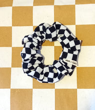 Load image into Gallery viewer, Checkered Scrunchie, Regular Checked scrunchie, Checkerboard Scrunchie, Ethical scrunchies Made in Australia by Sopo & Tahti