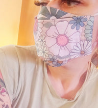 Load image into Gallery viewer, Reusable Fabric Mask / Daisy Floral Print with Filter Pocket, Adjustable Straps