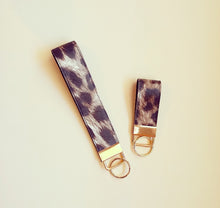 Load image into Gallery viewer, Tan Leopard Print Keychain Wristlet, Vegan Leather Animal Print Key Fob / by Sopo + Tahti