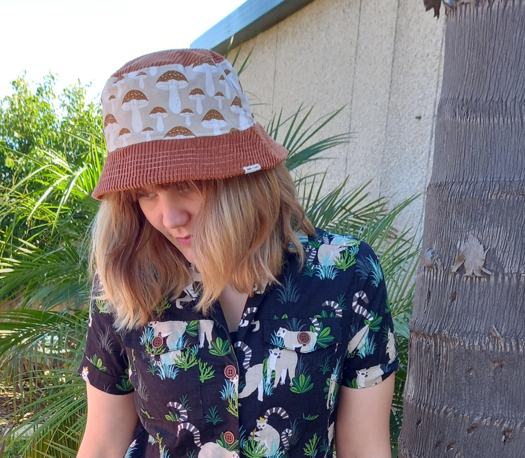 Mushroom Cord Bucket Hat, Unisex Neutral Corduroy Sun Hat, Streetwear Surf Wear Fashion, Beach Wear