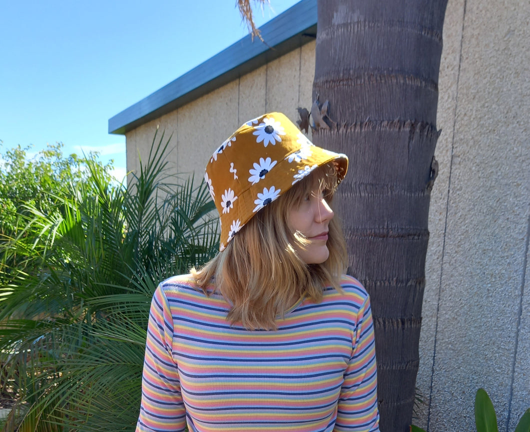 Brown Sweet Daisy Bucket Hat, Unisex Neutral Sun Hat