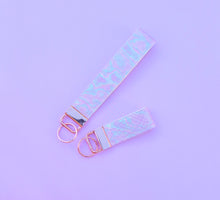 Load image into Gallery viewer, Iridescent Faux Snakeskin Keychain Wristlet, Vegan Leather Key Chain Key Fob
