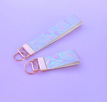 Load image into Gallery viewer, Iridescent Faux Snakeskin Keychain Wristlet, Vegan Leather Key Chain Key Fob
