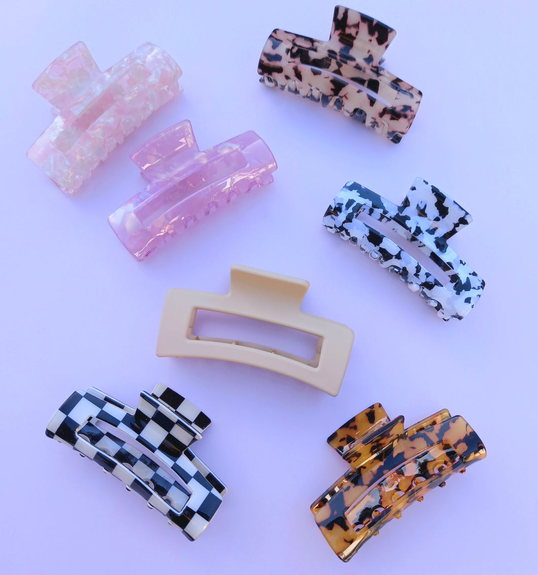 Mid Size Mini Rectangle Grip Hair Claw, Multiple Colours Checker Tortoise Hair Clip
