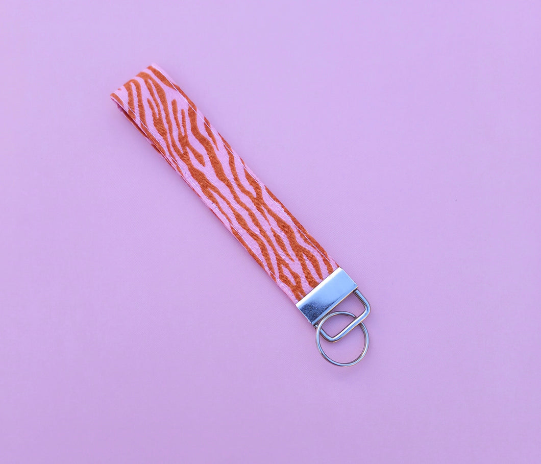 Pink Tiger Print Keychain Wristlet, 90s Print Key Chain, Key Fob
