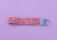 Load image into Gallery viewer, Pink Tiger Print Keychain Wristlet, 90s Print Key Chain, Key Fob
