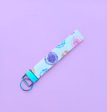 Load image into Gallery viewer, Smiley Keychain Wristlet, 90s Smile Key Chain, Key Fob Tie Dye surf Wear
